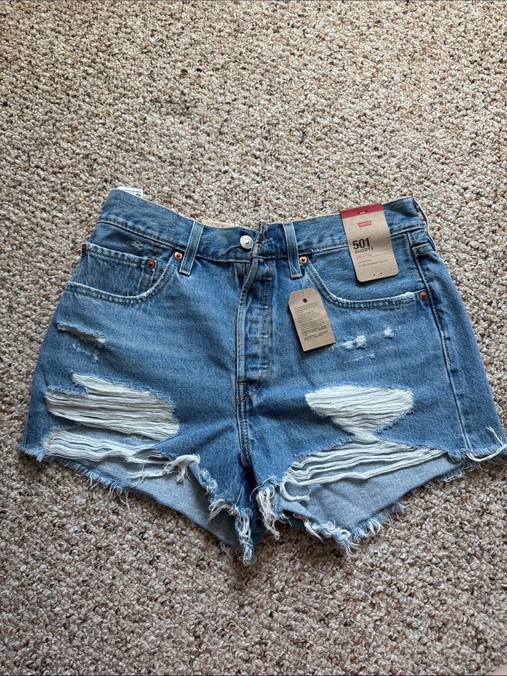 Levi's 501 Women's Blue Ripped Denim Shorts